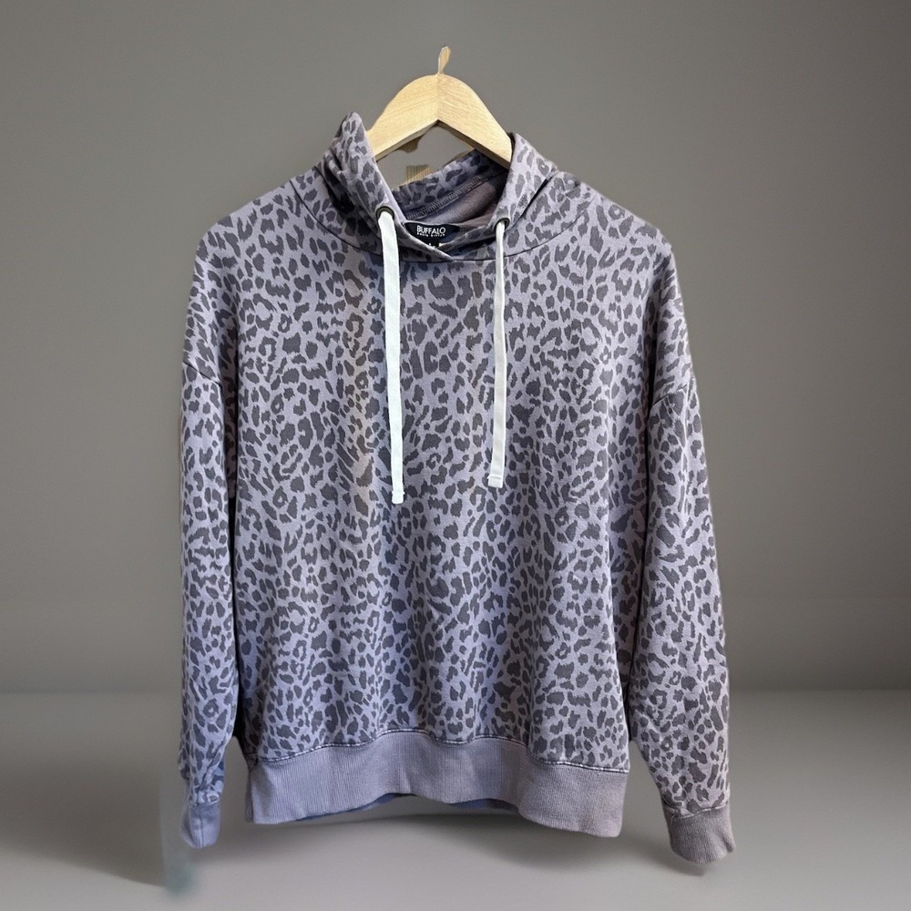 Buffalo David Bitton Super Soft Hoodie Size S Purple Leopard Print athleisure